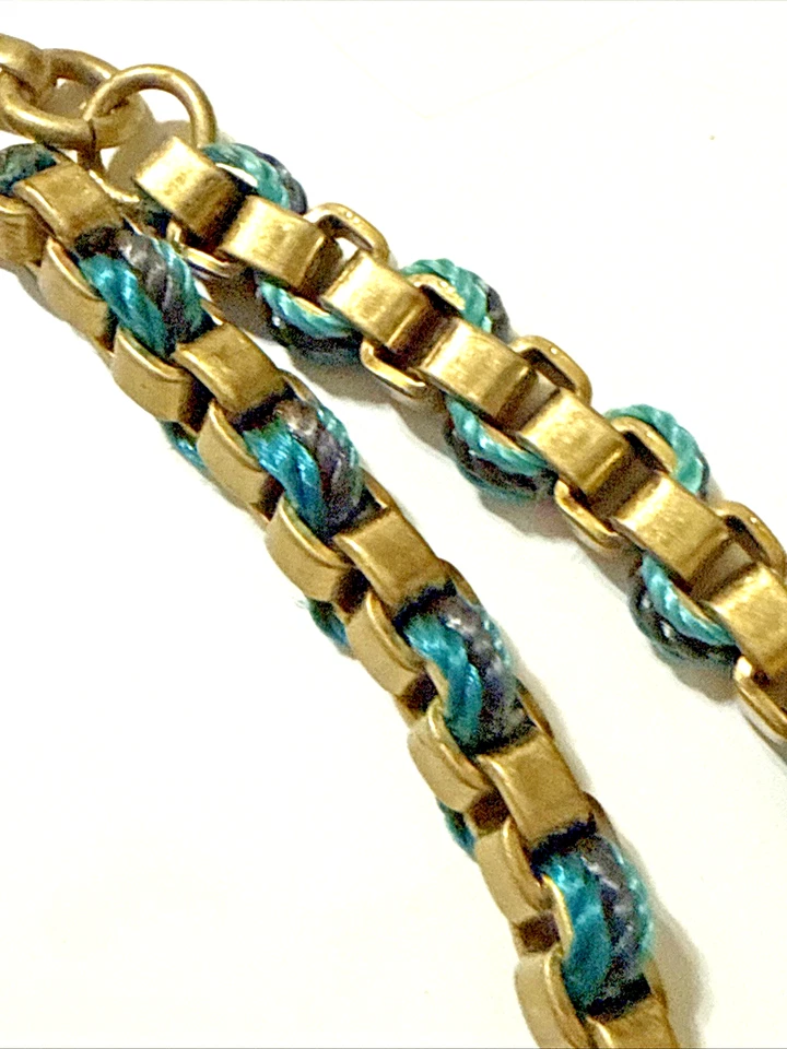 Pulsera Colección K&R Silpada Cristal Azul Teal en Tono Dorado Boho 7" - 8" Foto 4 de 4