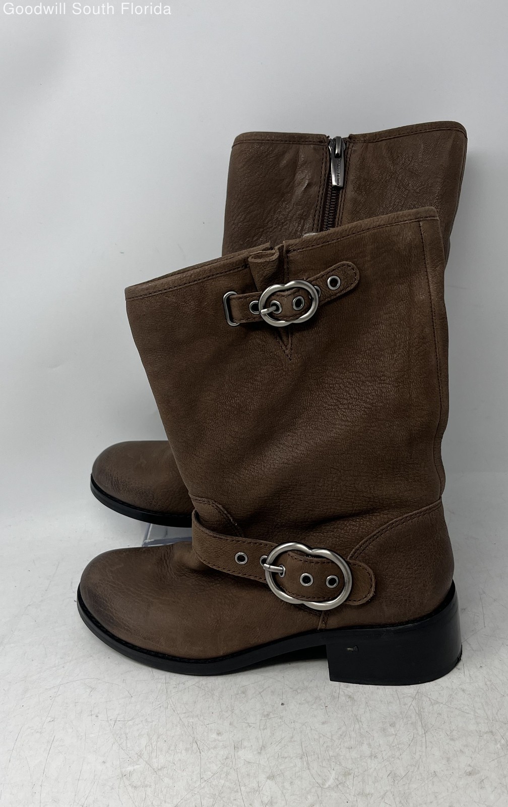 Vince Camuto Womens Wilan Dark Brown Leather Mid-Calf Riding Boots Size 8M