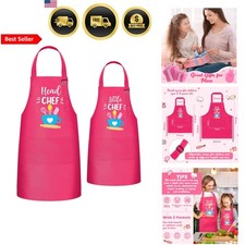 Matching Apron Set for Adults Kids Chef Kitchen Aprons with Pockets for Cooki...