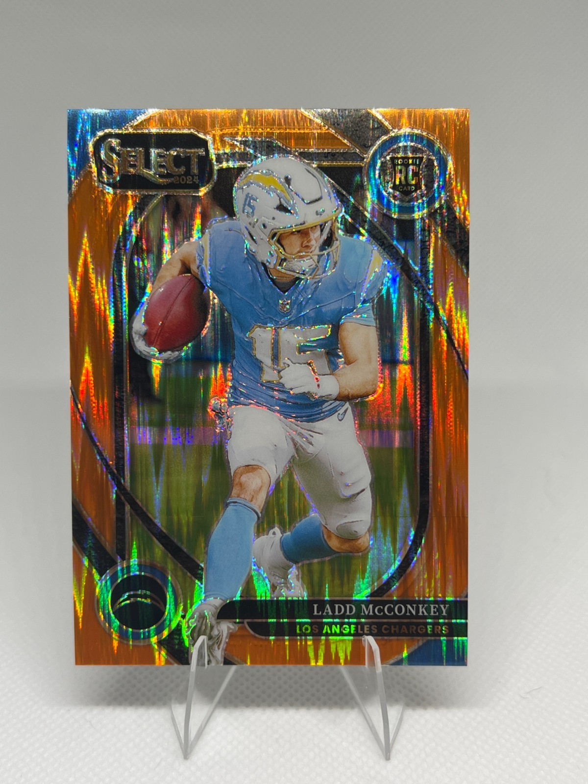 2024 Panini Select Ladd McConkey #268 Orange Prizm Shock Rookie 165/399 Chargers