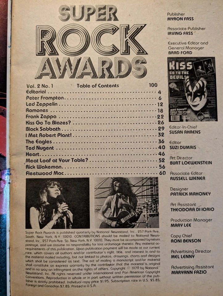 Super Rock Awards Magazine Summer 1979 KISS Go to the Devil, Sabbath, Frampton Foto 2 de 4