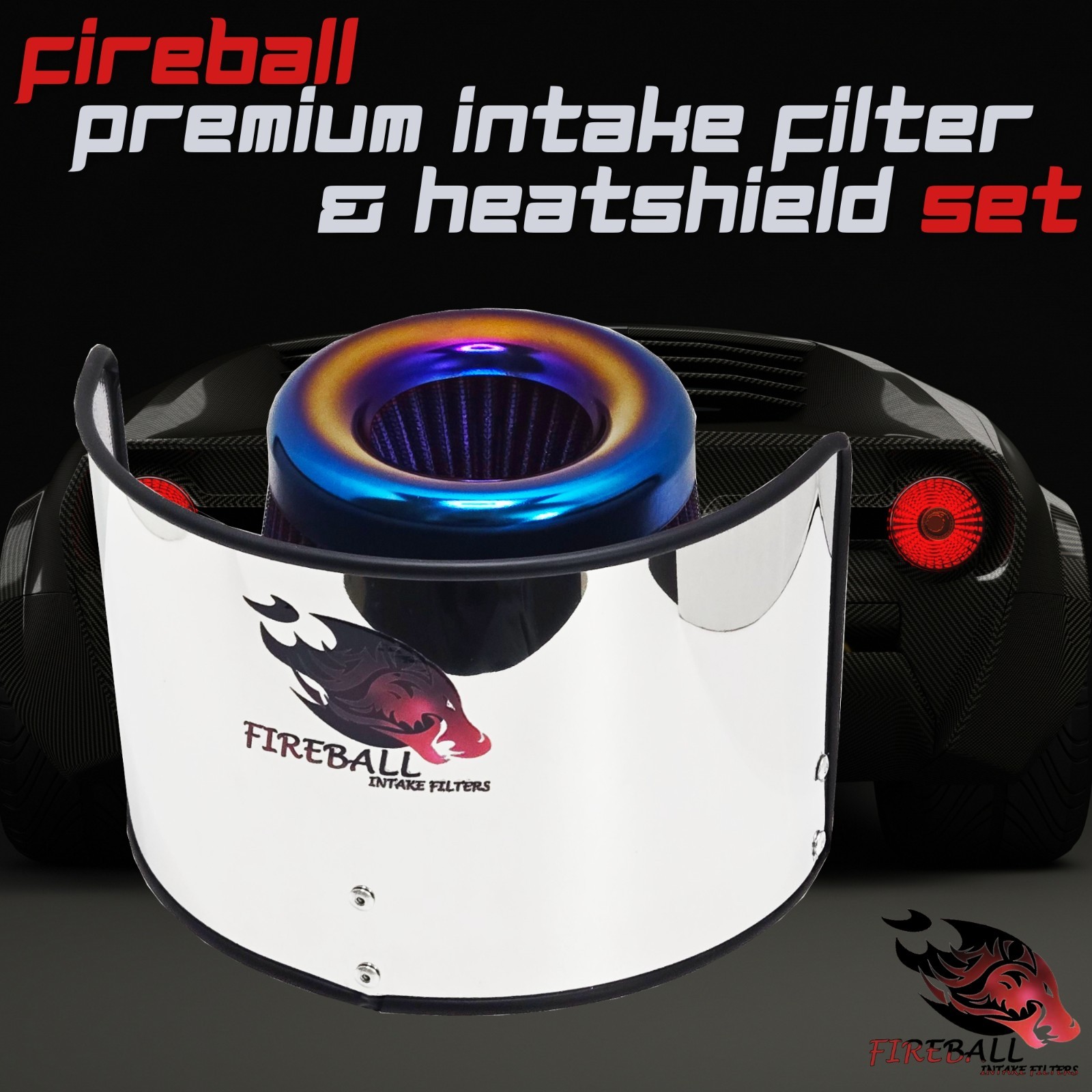 Reusable Cold Air Intake Filter and Heat Shield Kit Universal for Ferrari