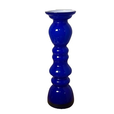 Scandinavian Style Cobalt & White Cased Art Glass Unique 8  Bud Vase