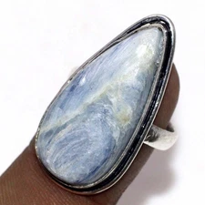 925 Silver Plated Blue Kyanite Ethnic Ring Handmade Jewelry Size US 7 GW