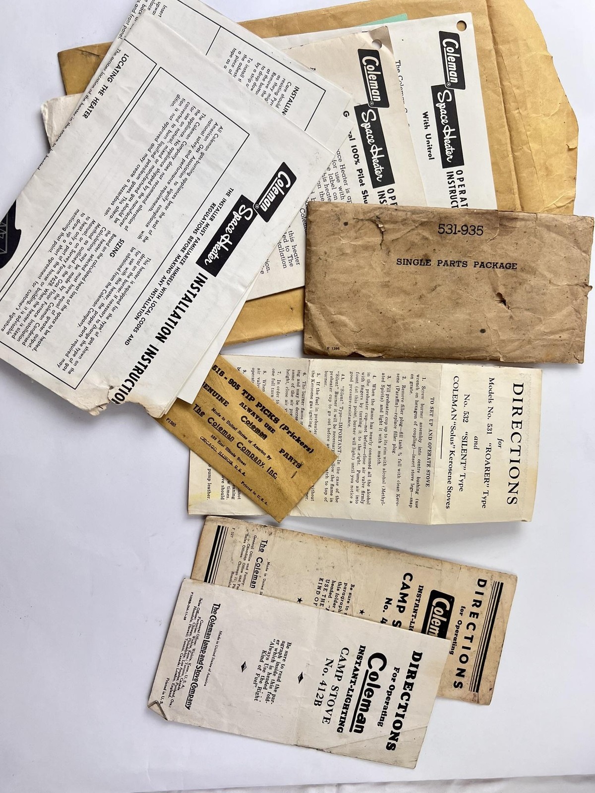 Vintage Coleman Stove Lantern Heater Parts Directions  40s 50s USA Manuals 531