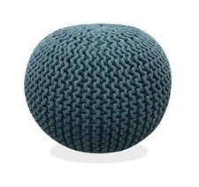 FRELISH DECOR Round Pouf Ottoman Hand Knitted 100% Cotton Pouf Foot Stool - Knit