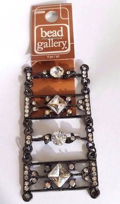 HALCRAFT Bead Gallery CRYSTAL RECTANGLE Gun Metal Slider   4 pcs