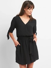 Gap Women's Black Tie-Sleeve Wrap Belted Dress #223807 NWT! S Small