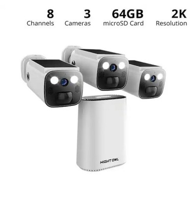 NightOwl 8-Channel 2K 64GB Hub Recorder Security System with 3-Battery Solar