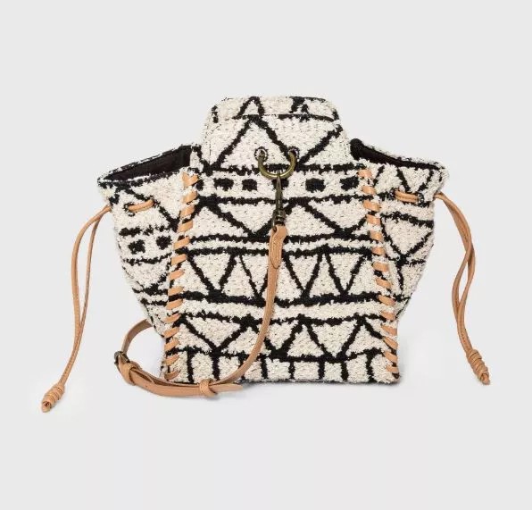 Универсальная сумочка из ниток с жаккардовым принтом черно-кремовая сумка через плечо 3390₽