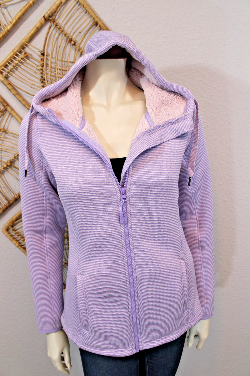 💜 CRANE 💜 Outdoor Kapuzen Strick-Fleece Jacke Teddy-Fleecefutter 36 38  lila 💜