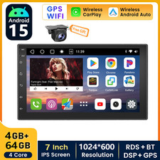 CAM 7 Inch 4 64GB Double 2 Din Car Stereo Carplay Android 15 Radio GPS Sat Navi