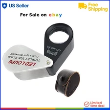 Jewelry Magnifier Loupe 30X Metal Foldable Pocket Lighted UV LED Gem Coins