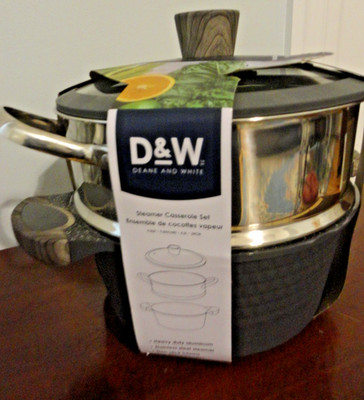 D&W DEANE WHITE HEAVY DUTY ALUMINUM STAINLESS STEEL STEAMER CASSEROLE SET 4.5QT