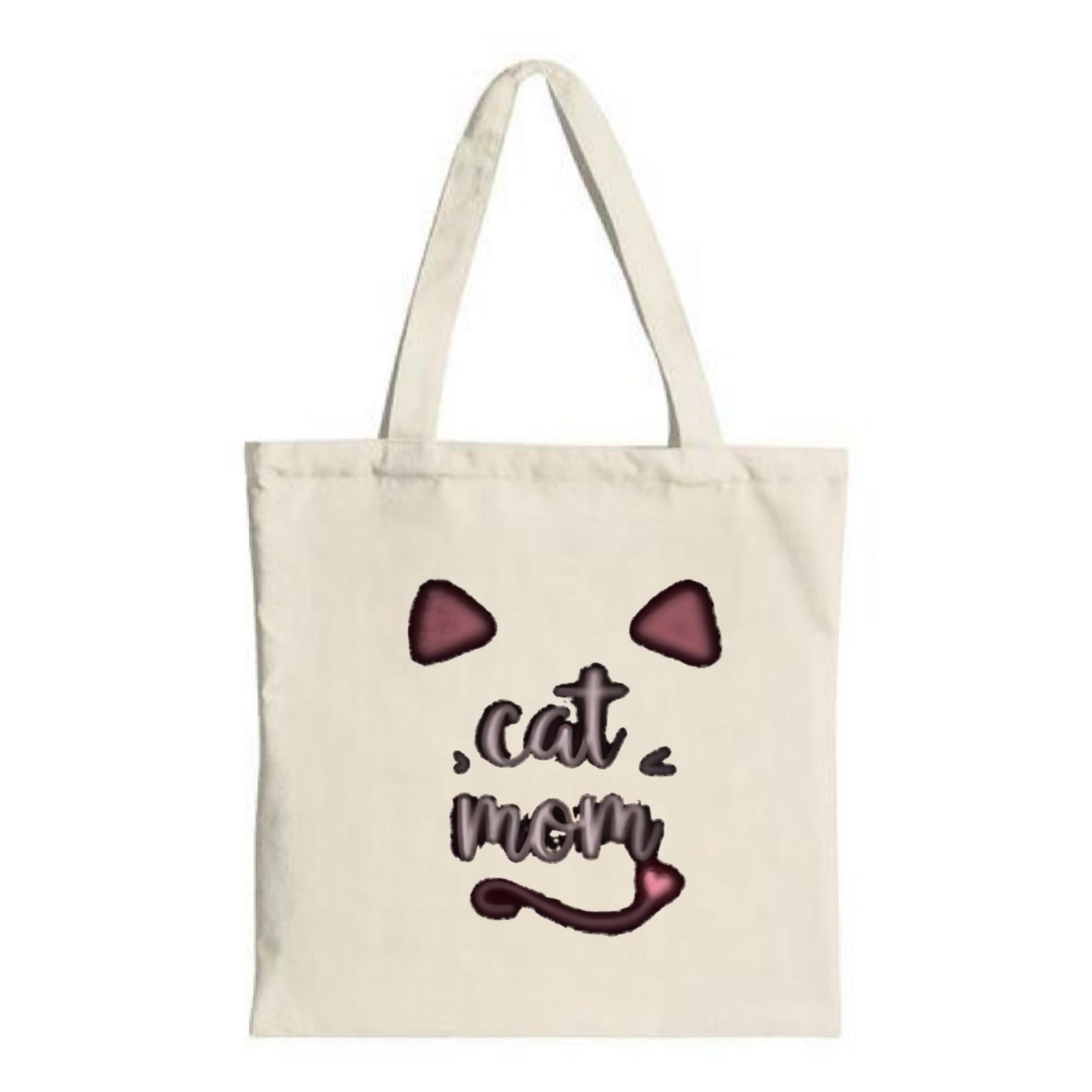 Cat Mom Tote Bag - Playful Design with Heart Cream Canvas Perfect for Shopping 