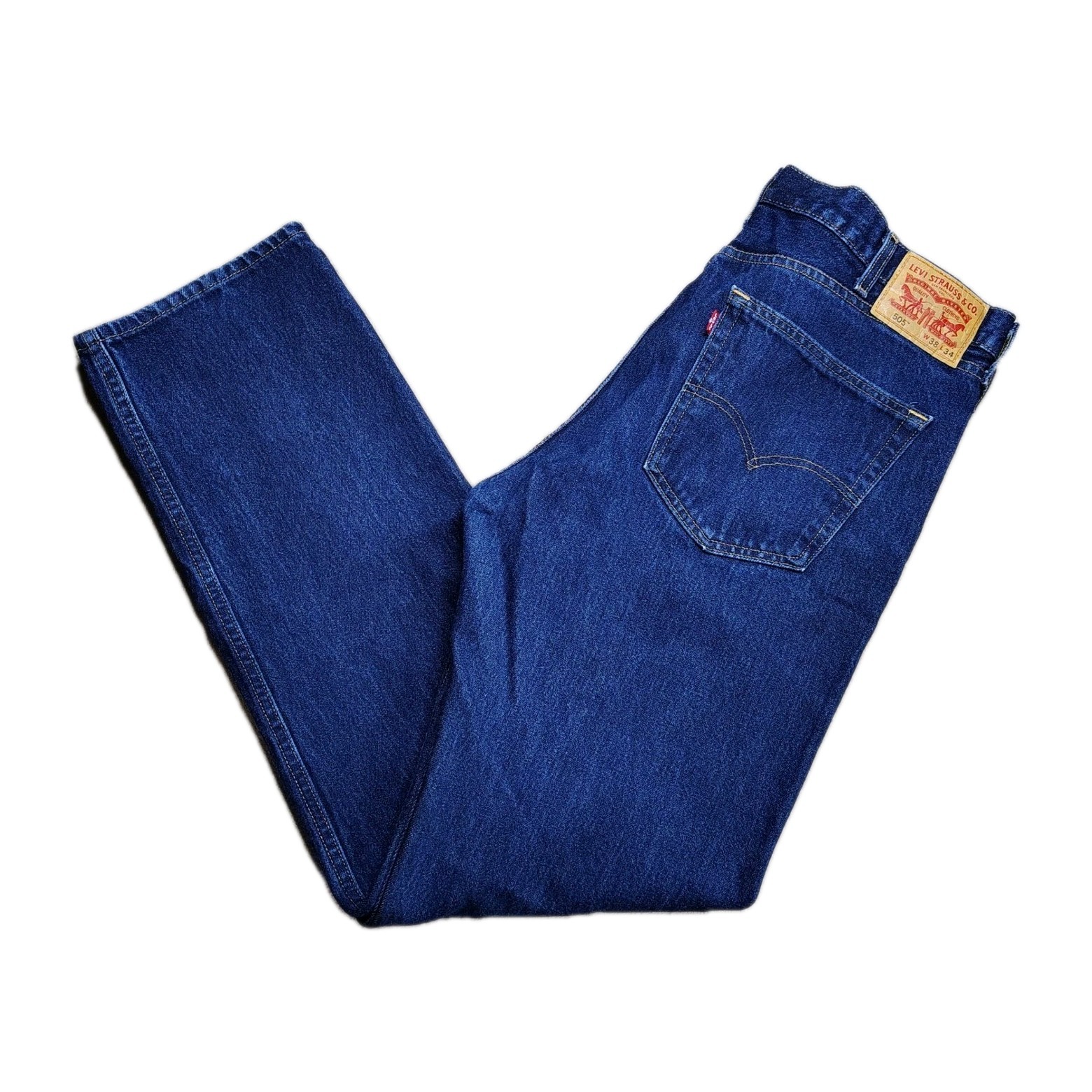 Levi's 505 Regular Fit Jeans Mens 38x34 Dark Wash Blue Straight Leg 100% Cotton