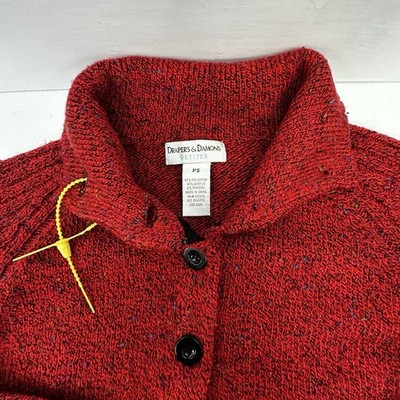 Drapers & Damon s Petites Chunky Red Knit Cardigan Funnel Neck Button Front PS
