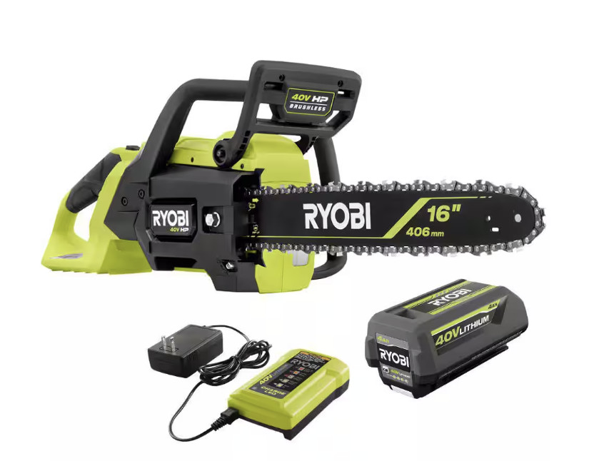 Ryobi 16 inch 40v HP Brushless Chainsaw w/4.0 Ah Battery and