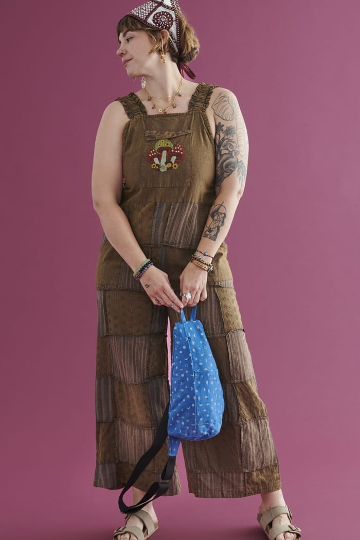 Earthbound Brown Mushroom Patchwork Overalls Jump… - image 1