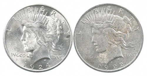 1924 & 1922 & Peace Silver Dollar $1 Bullion Collection Lot *877