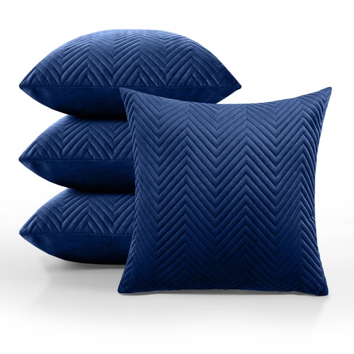 Set of 4 Cushion Covers 18x18 Quilted Velvet Filled Cushions Square Sofa Pillows - Picture 54 of 78