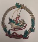 Russ Heirloom Collection Metal Christmas Ornament Holly Wreath Sled Bear 5918 — photo 1