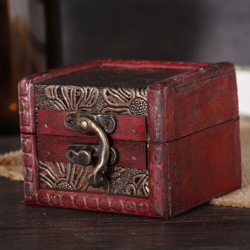 Mini Vintage Handcraft Wooden Jewelry Box Container Ring Earring Storage Hol Aug - Foto 1 di 10