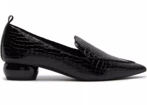 Jeffrey Campbell Viona Pointed Toe Loafer Croc Print 6 Black Patent Block Heel - Picture 13 of 13