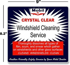 (MOBI-STA-2) 9" MOBIL WINDSHIELD SERVICE BOX DECAL MAN CAVE GASOLINE PUMP 