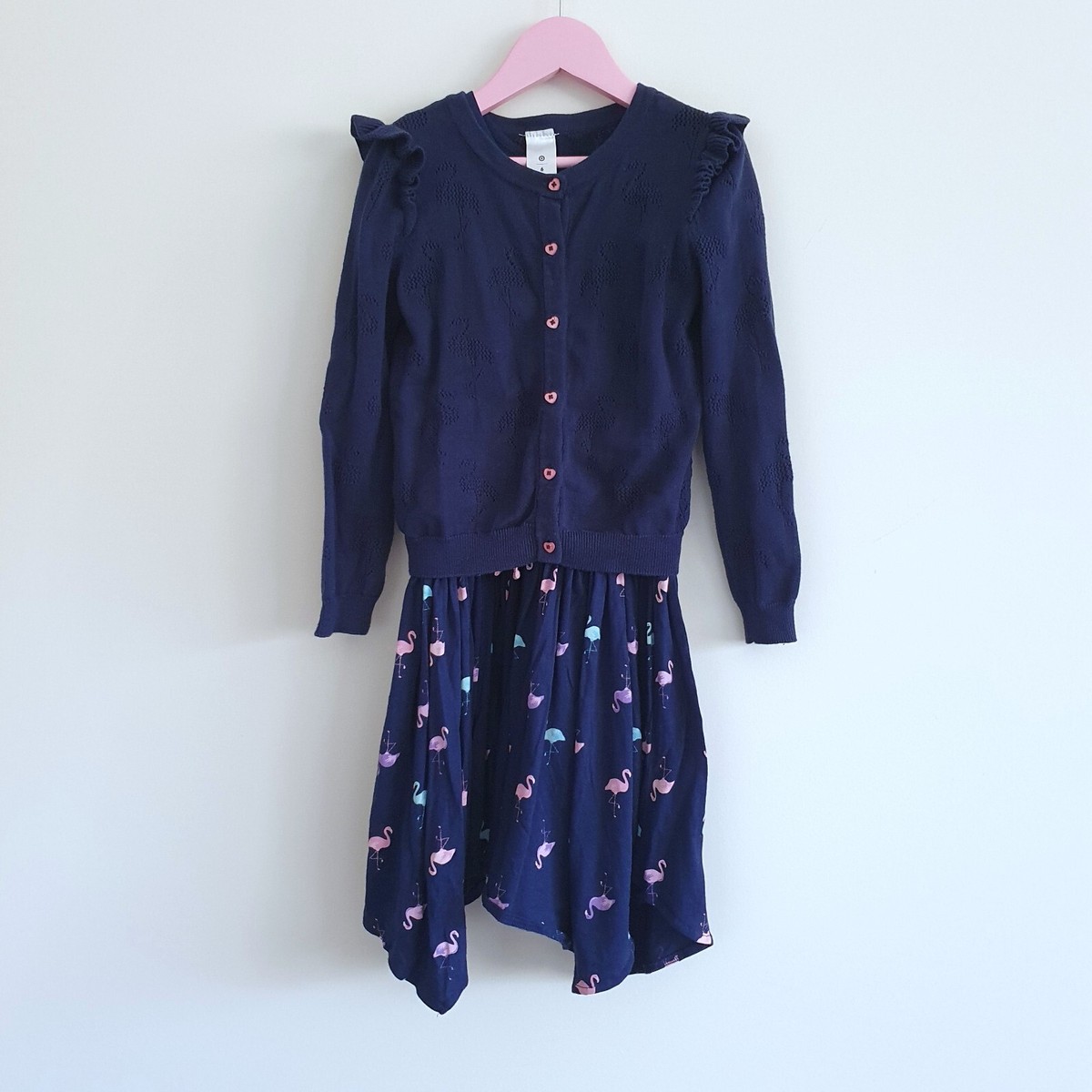 Size girls Target navy blue flamingo hanky hem dress and