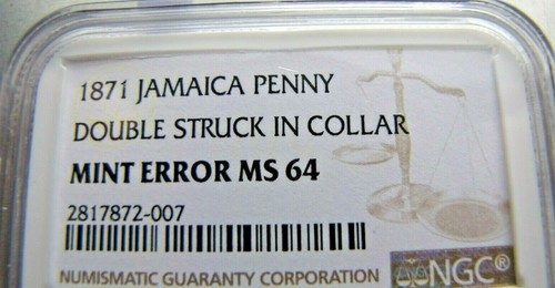Jamaica KM17 Penny 1871 Mint error -Double struck in collar - NGC MS 64 - Picture 3 of 5