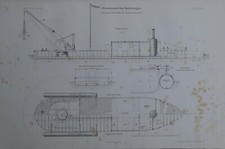 Priestmannian crane excavator on a steel ship with side floats, origina
