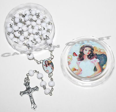12 PCS QUINCEANERA FAVORS BRACELETS SWEET 16 RECUERDOS WHITE BEADS MIS 15 rosary