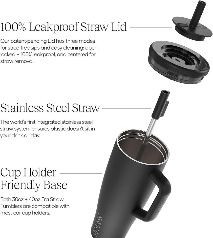 Vaso BrüMate Era 30 oz con mango y pajita | 100 % 30 oz, rosa neón  Foto 2 de 4