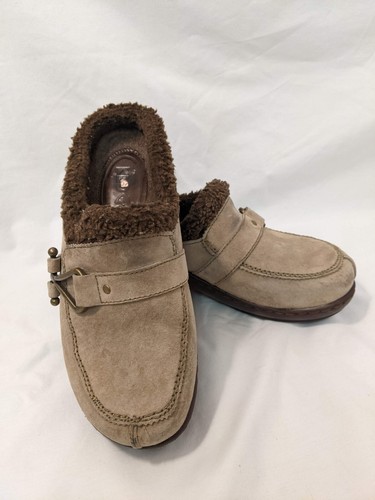 Klogs Damengröße 6,5 M Wildleder Kunstfell Clog Schuhe FUZZY mit Schnalle und Absätzen