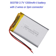 3.7V 1200mAh 4.44Wh Replacement Li Battery 503759 Li-ion JST 2pin Connector