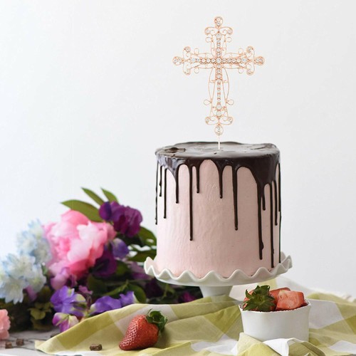 Cross Cake Topper Religious Wedding Baptism Christening Dedication (Rose Gold) - Picture 6 of 7