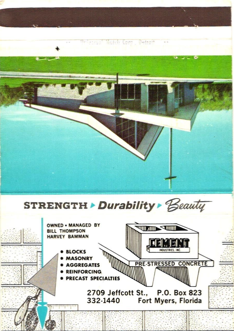 Cement Industries Inc., PreStressed Concrete, Strength, Vintage Matchbook Cover eBay