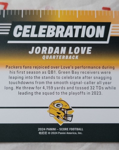 2024 Jordan Love No. C-JLE Celebration QB1 of the Year Score Card Packers - Picture 7 of 16
