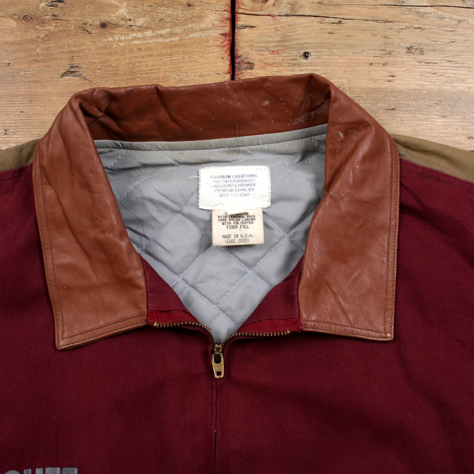 Chaqueta Bomber Vintage Rainbow Creations XL 90s Cuero Ropa de Trabajo Hecha en EE. UU. Roja Foto 3 de 4