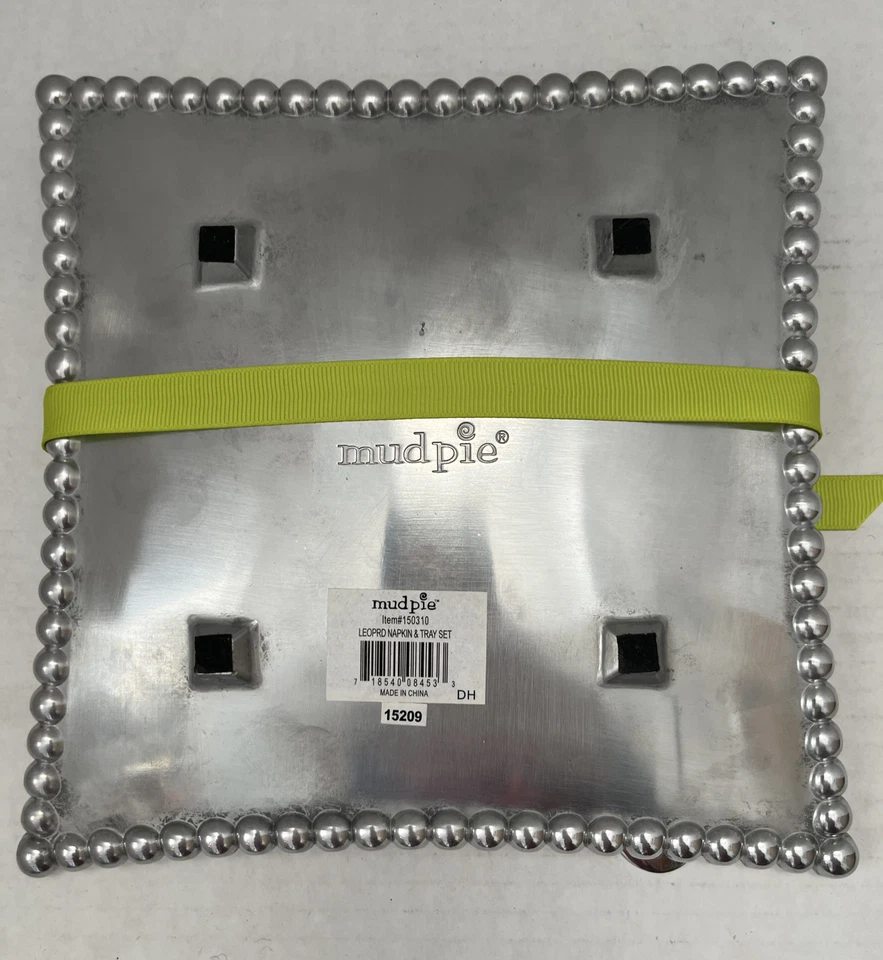 Mud Pie Leopard Print Napkins And Metal Beaded Tray Set w/ Crown Spreader Knife - Image 3 of 4