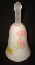 Vntg Toscany Japan White Frosted Cased Glass Pink Carnation Flowers Ribbon Bell
