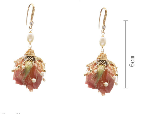 Pendientes de perlas naturales de agua dulce barroco bohemio gota de flores reales plata 925 - Imagen 7 de 10