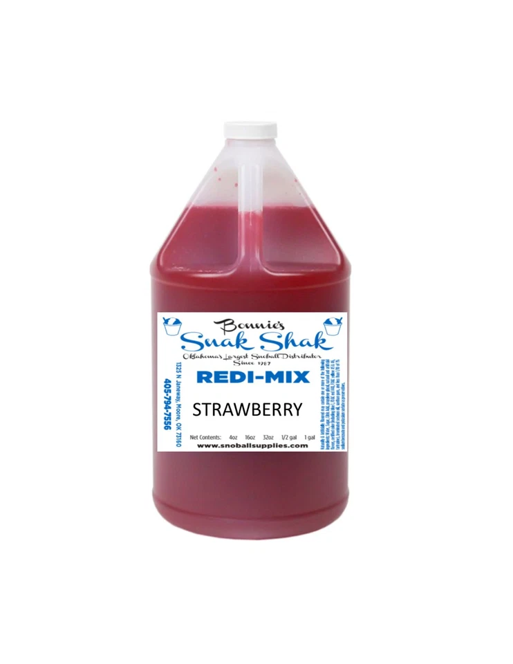 BONNIE'S SNAK SHAK Snow Cone Syrup STRAWBERRY Flavor. 1 GALLON JUG Buy Direct Licensed MFG