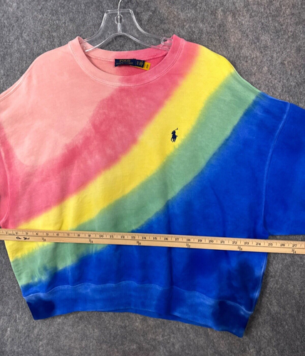 Polo Ralph Lauren Sweatshirt Women XL Tie Dye Rainbow Y2K Comfy Traditional Pink - Picture 5 of 16