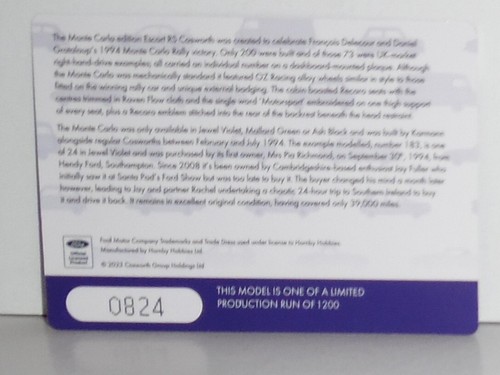 CORGI VANGUARDS. VA14803 `FORD ESCORT RS COSWORTH MONTE CARLO`  JEWEL VIOLET NEW - Picture 15 of 17