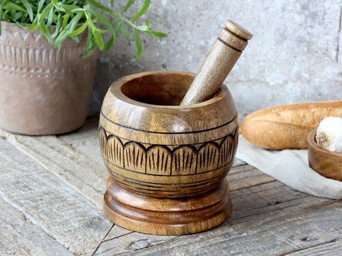 Mörser mit Stößel  100% Mango Holz Gewürzmörser von Chic Antique Ø13cm 61079200 - Bild 4 von 7