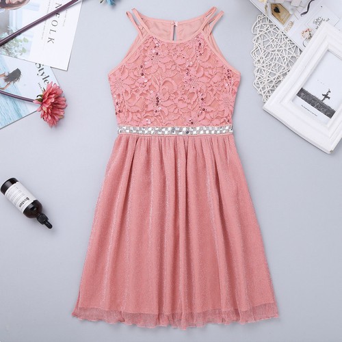 New Sequin Bridesmaid Princess Wedding Flower Girl Dress Lace Party Kids Clothes - Bild 7 von 15