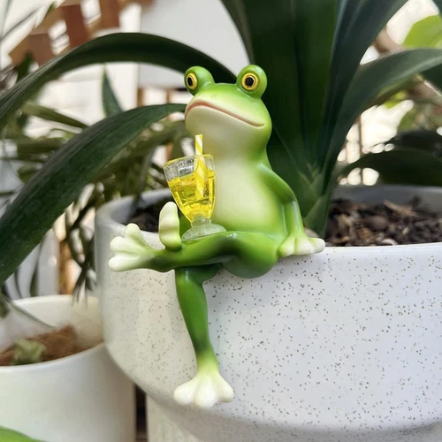Funny Drinking Frog Statue Flower Pot Hugger Resin Hanging Frog Ornaments Decor - Bild 13 von 20