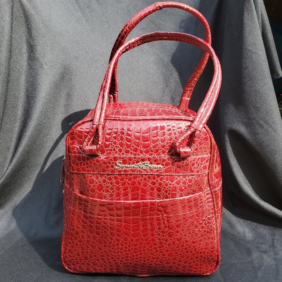 Samantha Brown Luggage Bag Red Croc Embossed Weekender Carry On